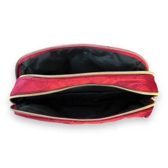 Burgundy Velour Double Pocket Zippered Bag - Picture 2 of 6